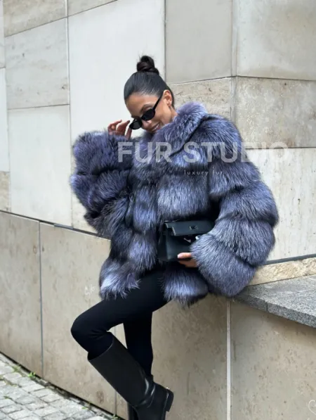 Шуба из меха чернобурки - стойка воротник - фото 4