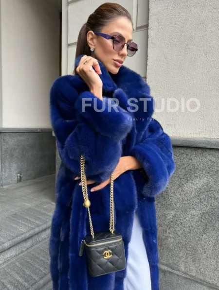Норковая шуба - цвет электрик - фото 2