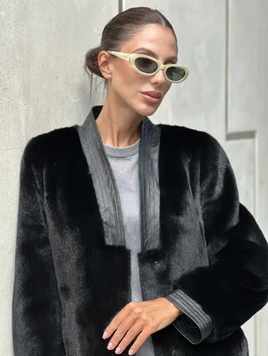 Шуба - жакет из меха норки с отделкой из кожи - фото 2