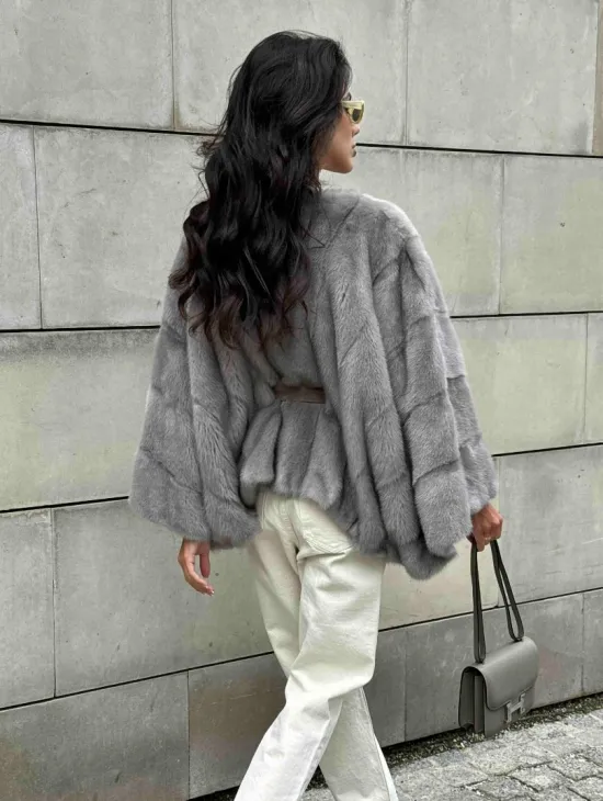 Модная летучая мышь из меха норки - цвет серый - фото 10