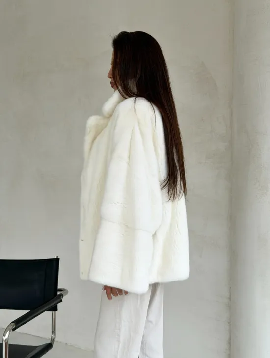 Шуба автоледи из белой норки NAFA MINK - роспуск - фото 10