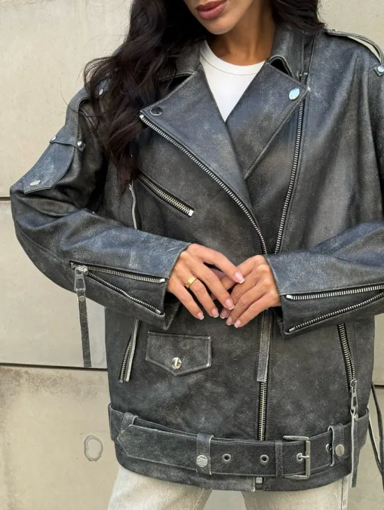 Куртка-косуха винтажная из натуральной кожи со шнуровкой - фото 1