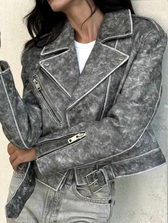 Кожаная укороченная косуха из натуральной кожи 