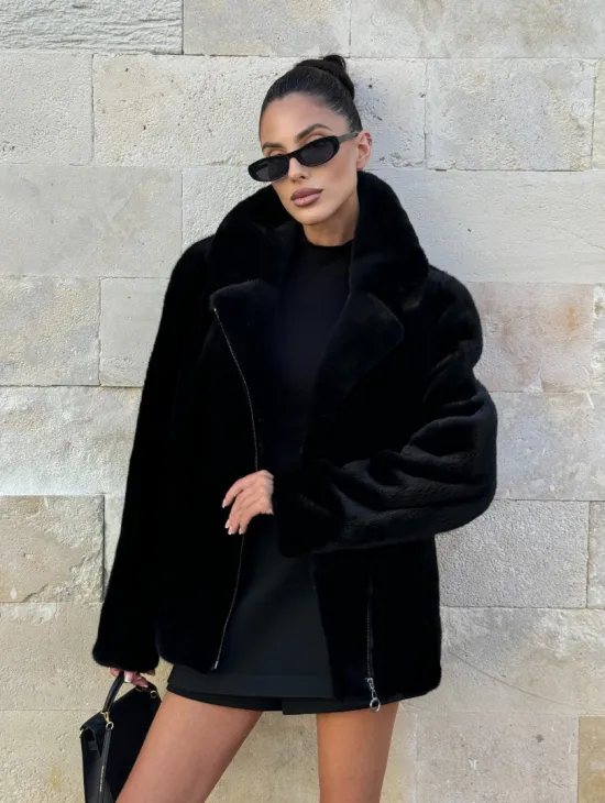 Черная косуха (куртка) из скандинавской норки - фото 0