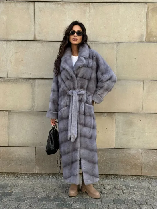 Голубая шуба New Fashion из меха аукционной норки, английский воротник - фото 9