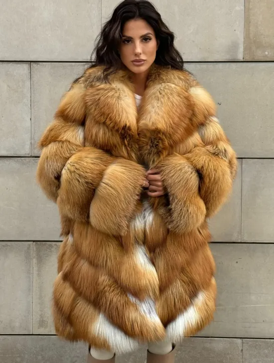 Vintage шуба диагональ из меха лисы Gold Fox, английский воротник - фото 0
