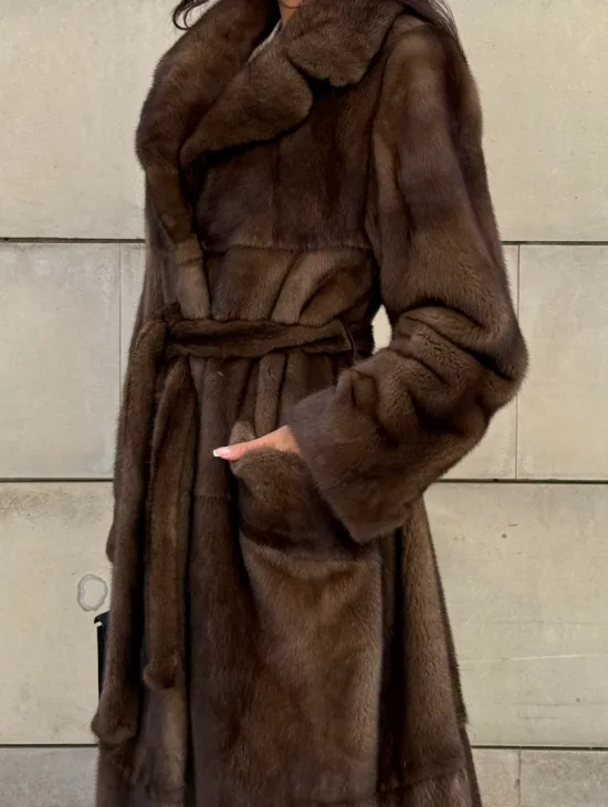 Норковая шуба, мех NAFA роспуск , английский воротник - цвет соболь - фото 4