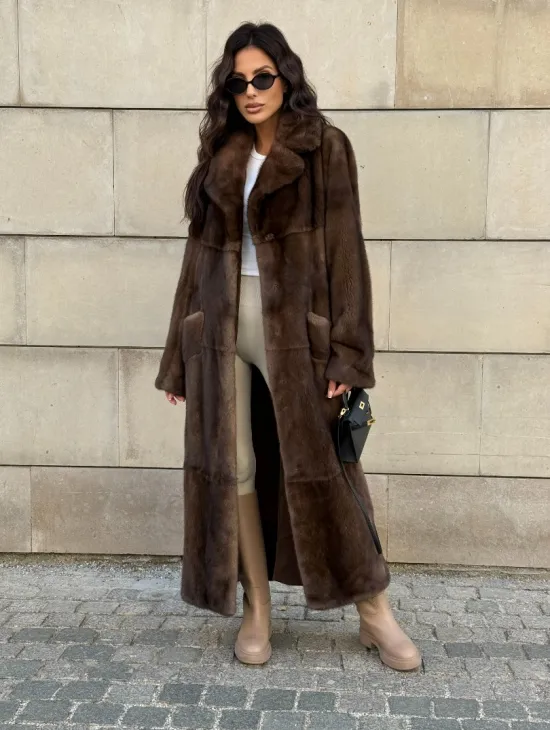 Норковая шуба, мех NAFA роспуск , английский воротник - цвет соболь - фото 0