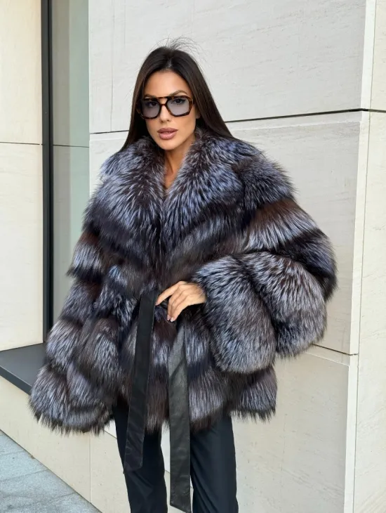 Шуба из чернобурки в натурально-бронзовом цвете, английский воротник - фото 8