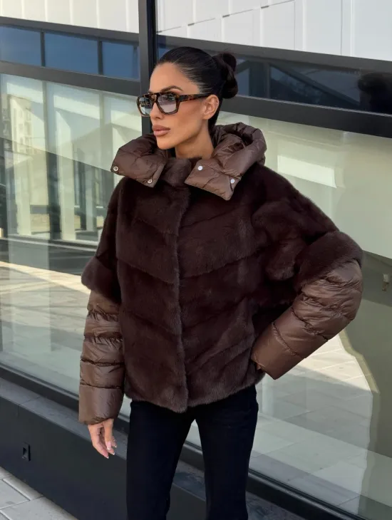 Норковый пуховик-жилет 2в1  цвет соболь - фото 7