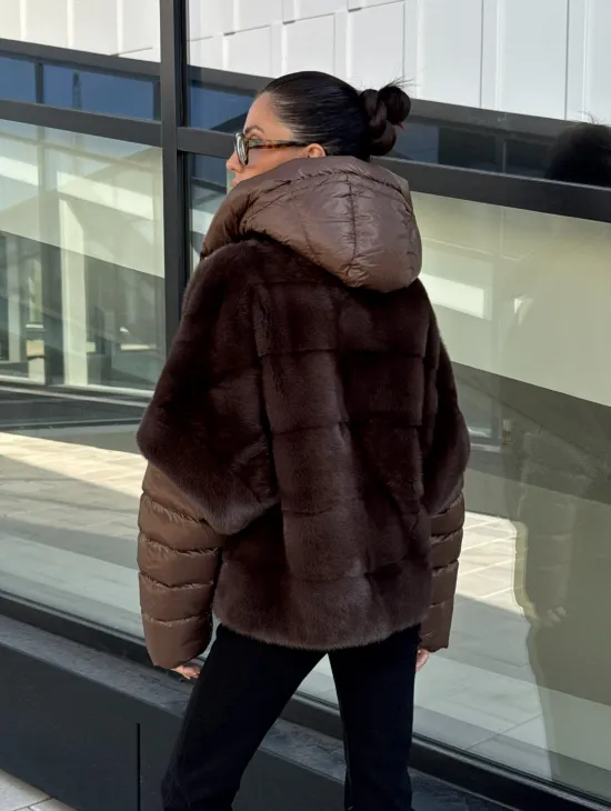 Норковый пуховик-жилет 2в1  цвет соболь - фото 6