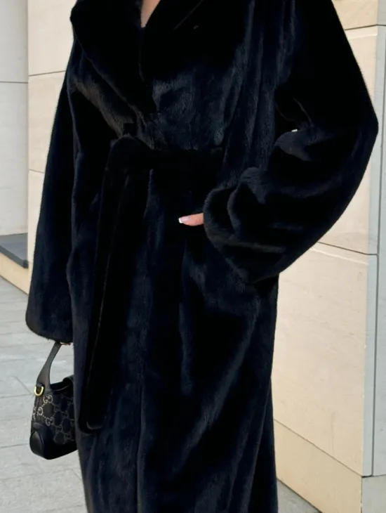 Шуба кимоно из меха североамериканской норки, английский воротник - фото 1