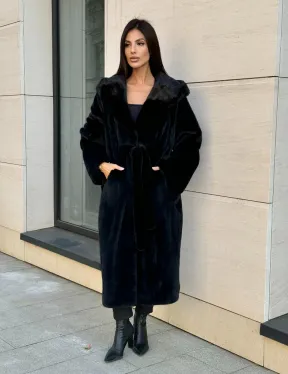 Норка кимоно BLACKGLAMA роспуск, капюшон кобра - фото 9