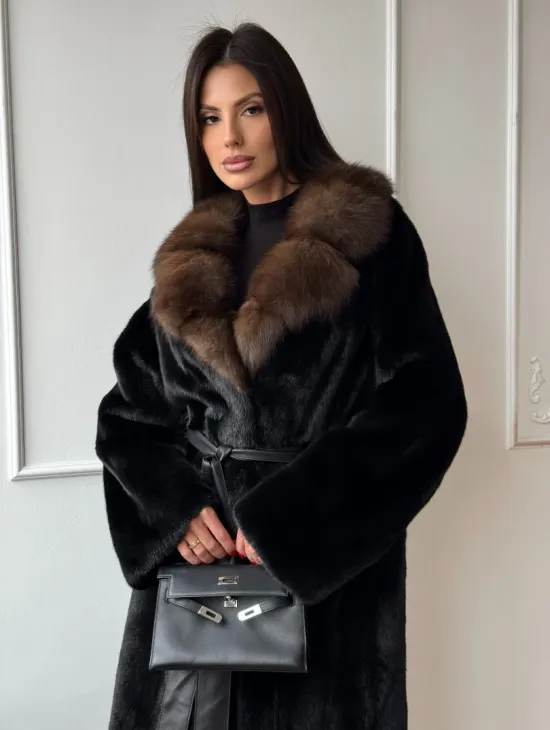 Шуба кимоно LUXURY FASHION из аукционной норки NAFA MINK с английским воротником из меха соболя - фото 4