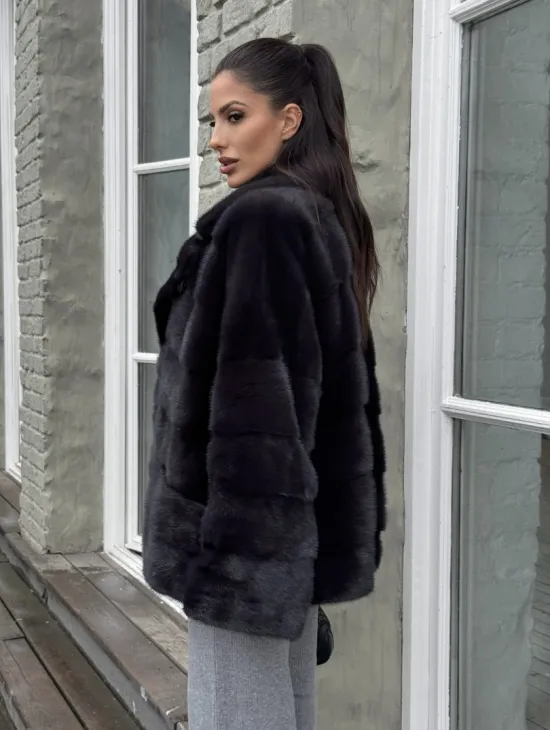 Меховой полушубок - автоледи из натуральной норки с английским воротником - фото 6