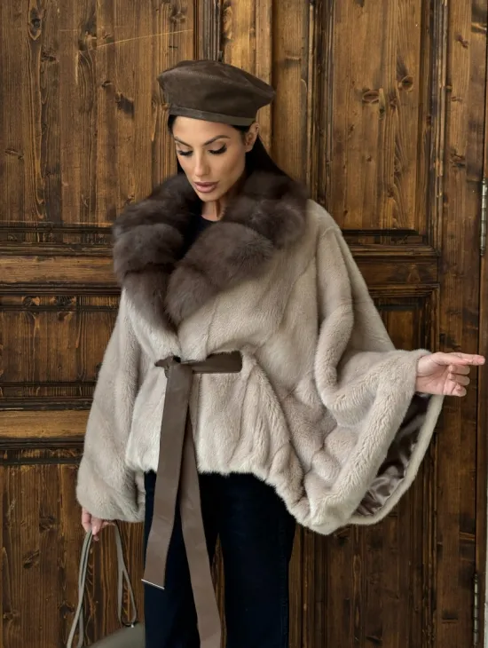 Женское меховое манто из норки  Pastel - 