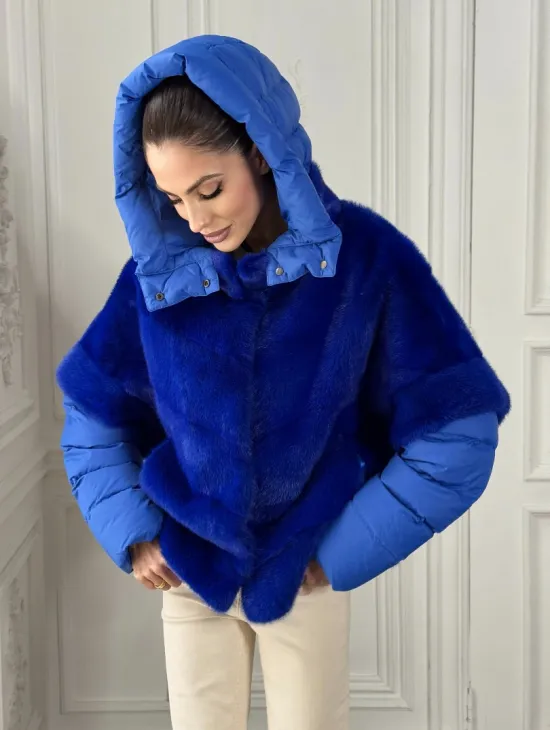 Женский пуховик - жилет норковый трансформер Electric Blue - фото 3