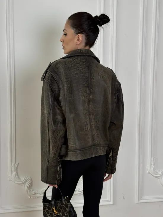 Натуральная женская кожаная косуха в стиле Vintage весна - 2025 - фото 2