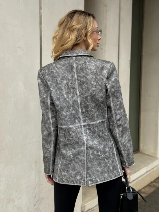 Женский кожаный пиджак Retro style весна 2026 - Vintage Marble - фото 7