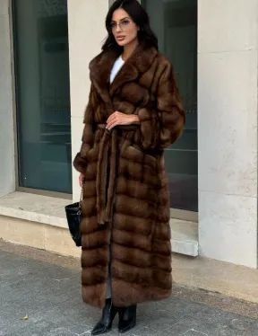 Норковая шуба в цвете соболь с английским воротником - фото 7