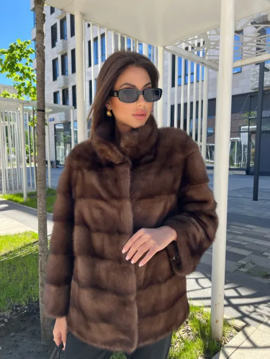 Шуба из соболиной норки с воротником стойка - фото 2