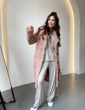 Шуба из экомеха в цвете пудра - фото 0