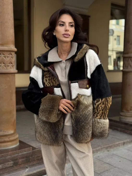 Женская меховая куртка с капюшоном из аукционной норки- черная - фото 7