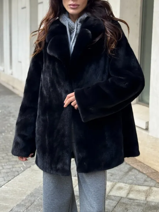 Полушубок женский из норки - черный - фото 2