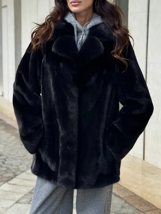 Полушубок женский из норки - черный - фото 1