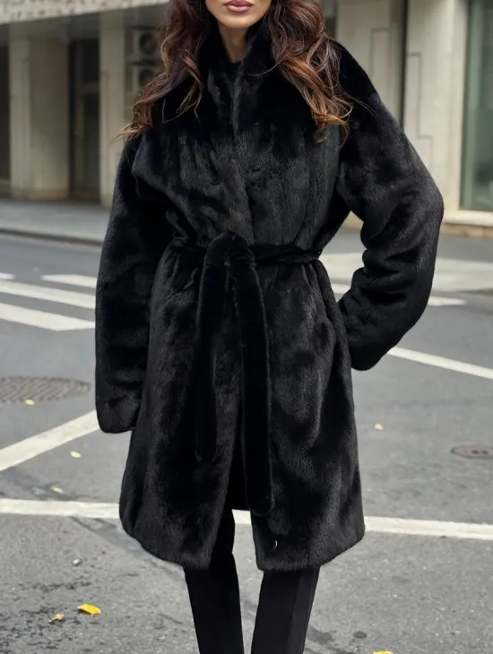 Норковая шуба средняя длина - черная - фото 1