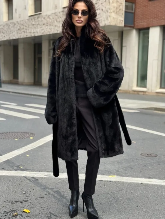 Норковая шуба средняя длина - черная - фото 2