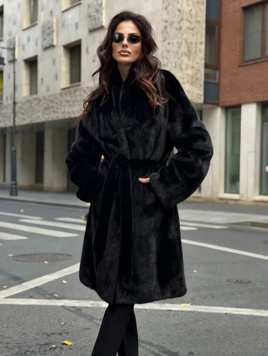 Норковая шуба средняя длина - черная - фото 4