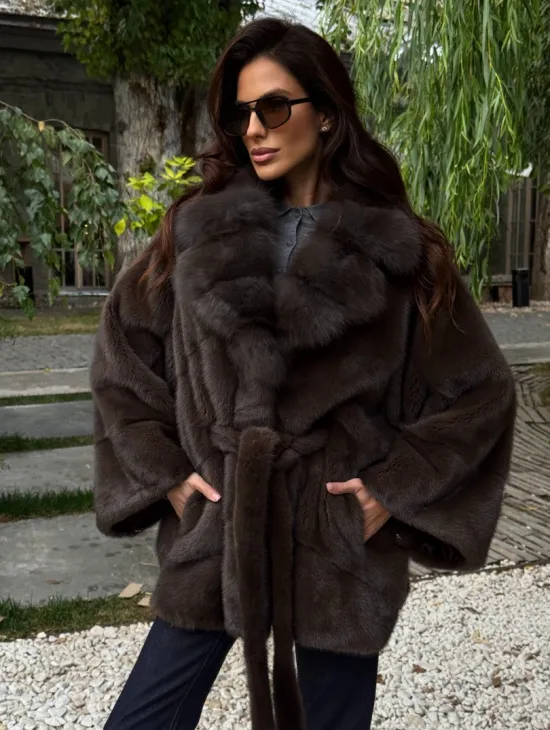 Шуба автоледи норковая - цвет коричневый - фото 0