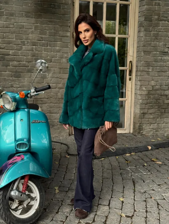 Полушубок норковый - цвет изумруд - фото 8