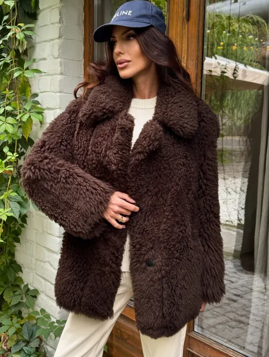 Дубленка двухсторонняя женская - цвет коричневый - фото 0