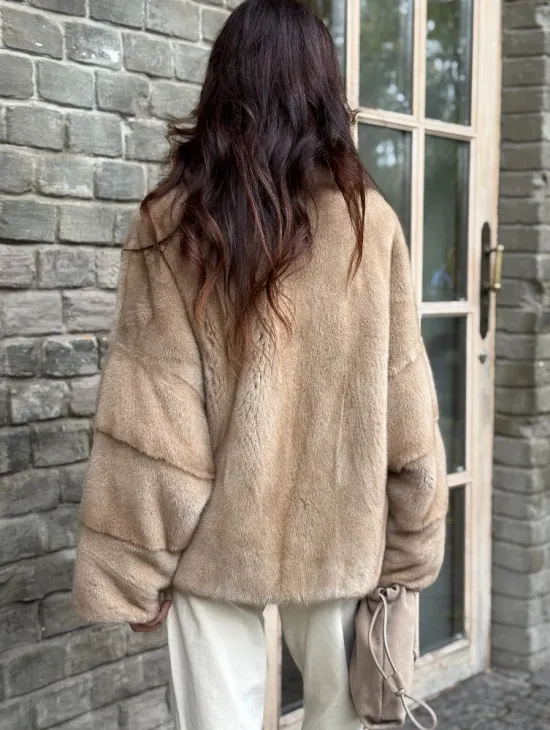 Норковый полушубок - автоледи с куницей - фото 2