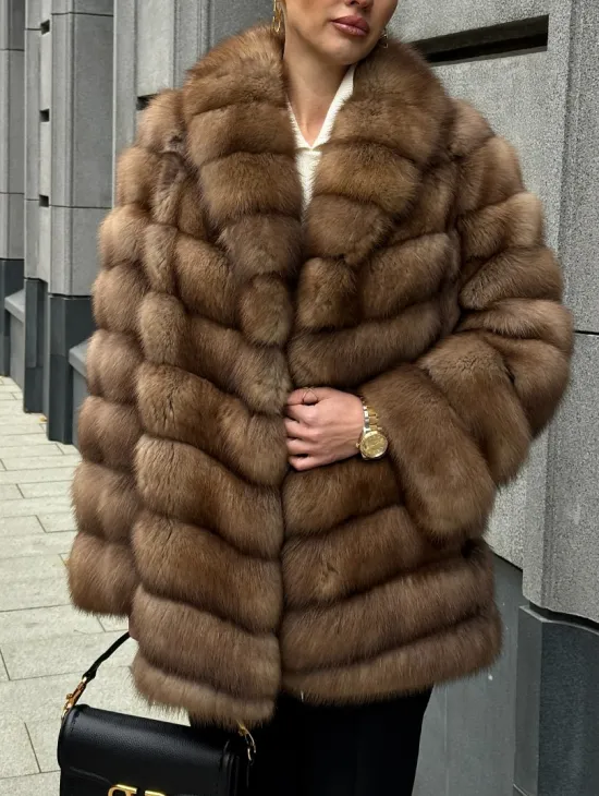 Шуба из куницы с воротником шаль - фото 2