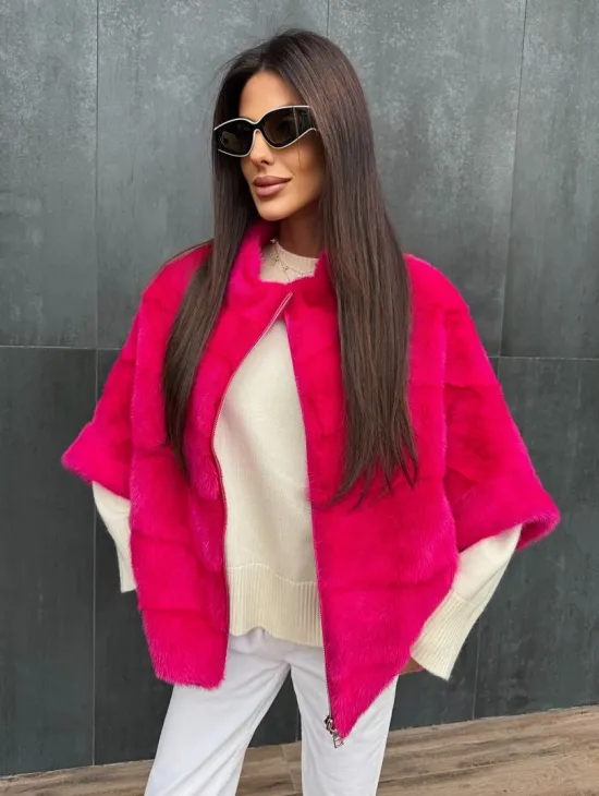 Норковая кофта на молнии - фуксия - фото 2