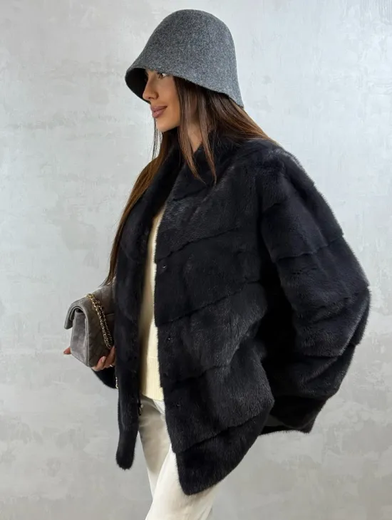 Полушубок норковый - темный графит - фото 3