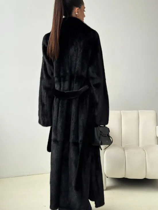 Черная норковая шуба с поясом - фото 4