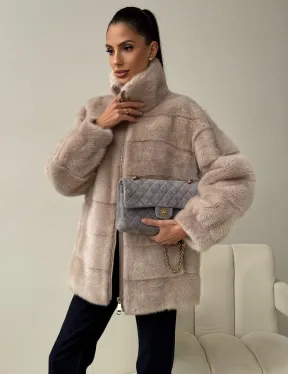 Норковая куртка стойка воротник - фото 4