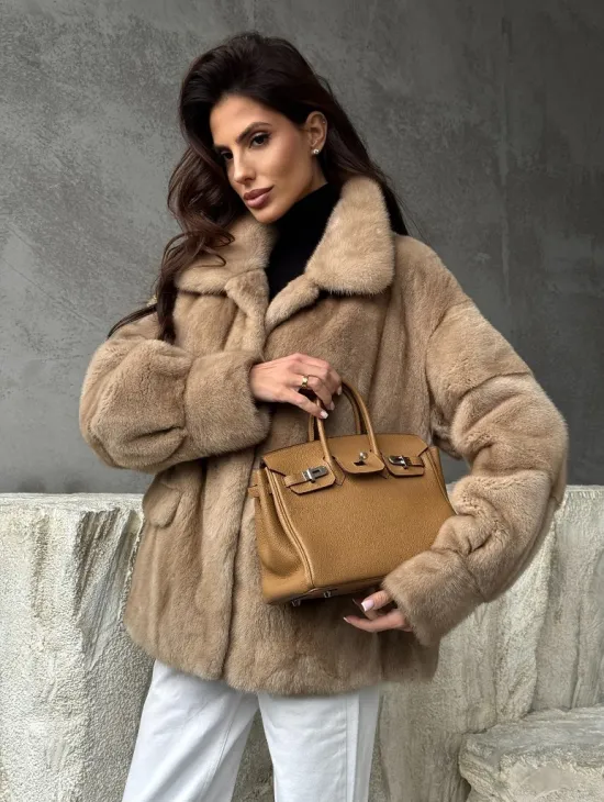 Норковый жакет с английским воротником - пастель - фото 7