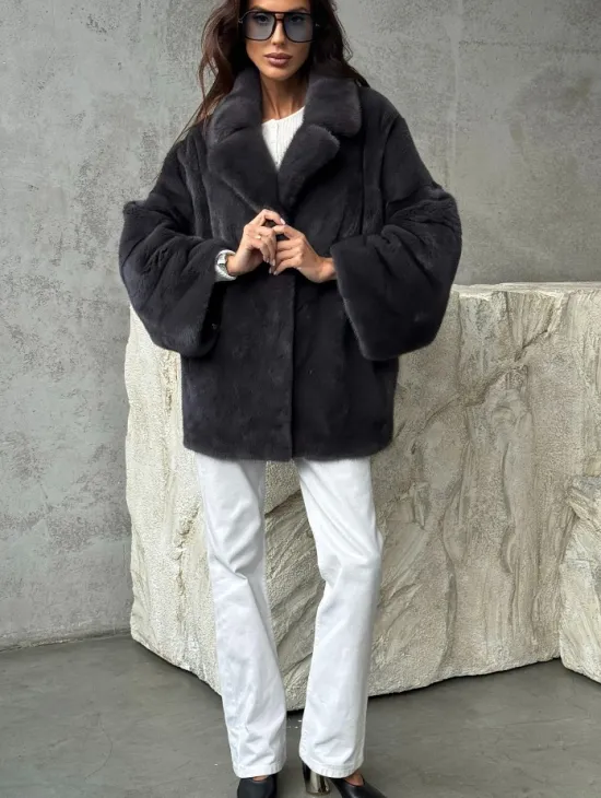 Серый норковый полушубок - автоледи - фото 4