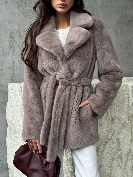 Норковая шуба - жакет с поясом - фото 2