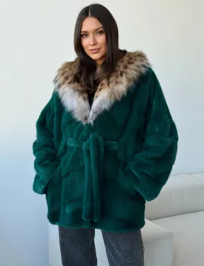 Норковая шуба с капюшоном из рыси - фото 9