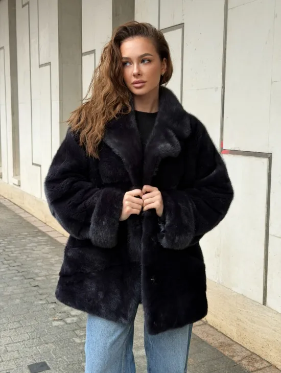 Норковый полушубок - английский воротник - фото 11