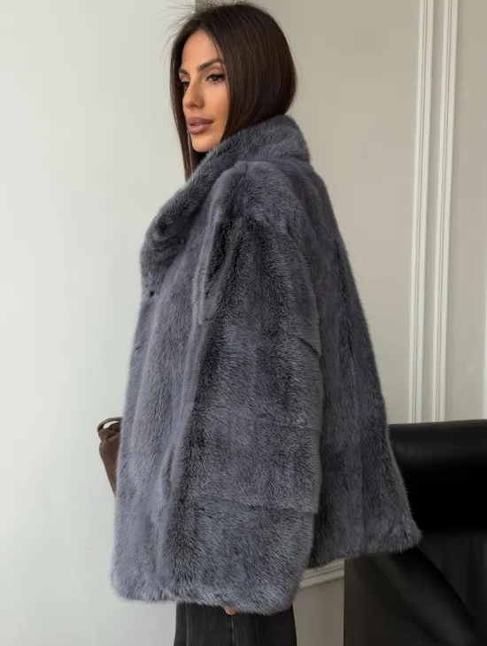 Короткая норковая шуба - стойка воротник - фото 6