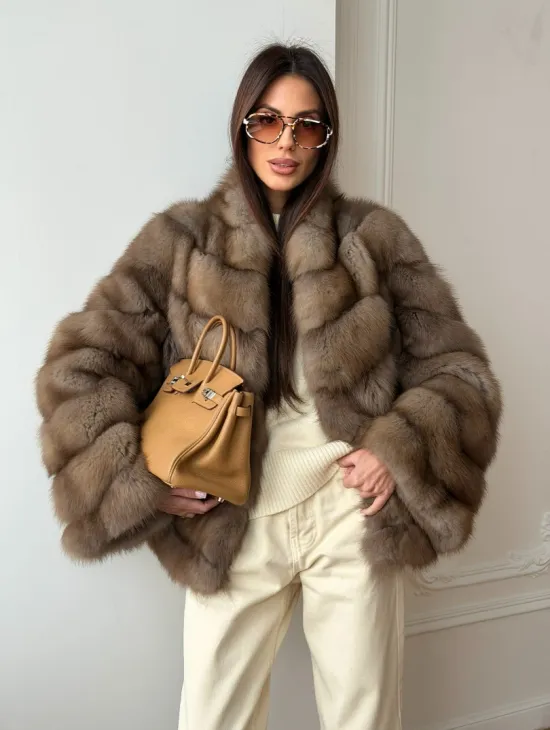 Шуба из меха куницы - рукава косичкой - фото 11
