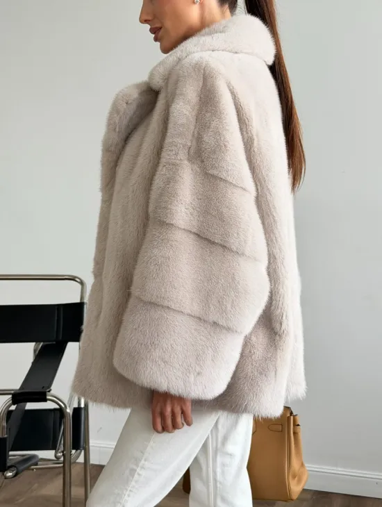 Светлый норковый полушубок - английский воротник - фото 2