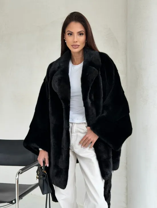 Черная норковая шуба - летучая мышь - фото 9